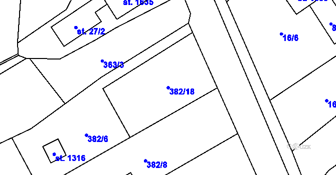Parcela st. 382/18 v KÚ Heřmanice, Katastrální mapa