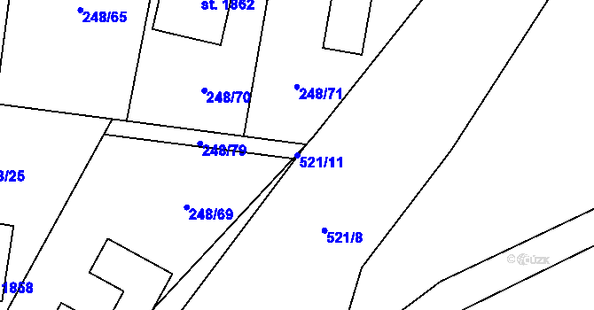 Parcela st. 521/11 v KÚ Heřmanice, Katastrální mapa