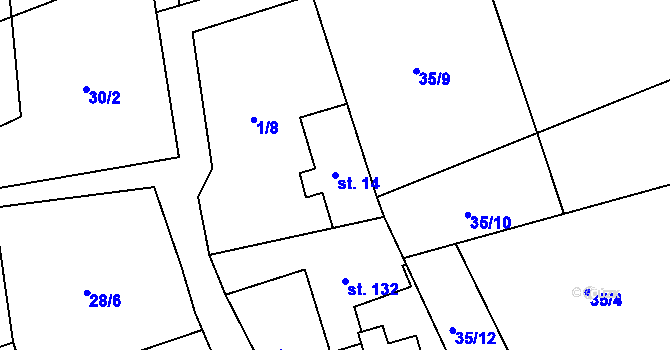 Parcela st. 14 v KÚ Heřmanice, Katastrální mapa