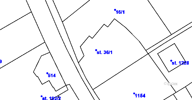 Parcela st. 36/1 v KÚ Heřmanice, Katastrální mapa