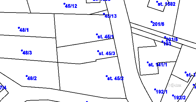 Parcela st. 45/3 v KÚ Heřmanice, Katastrální mapa