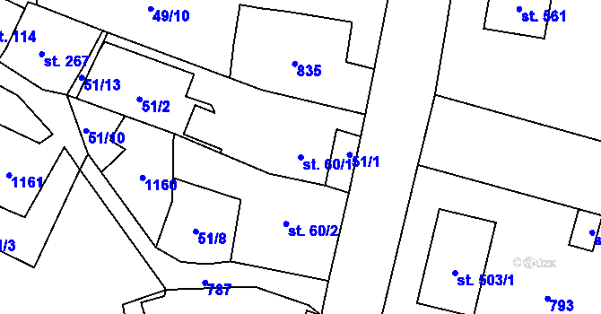 Parcela st. 60/1 v KÚ Heřmanice, Katastrální mapa