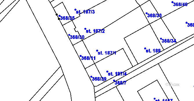 Parcela st. 187/1 v KÚ Heřmanice, Katastrální mapa