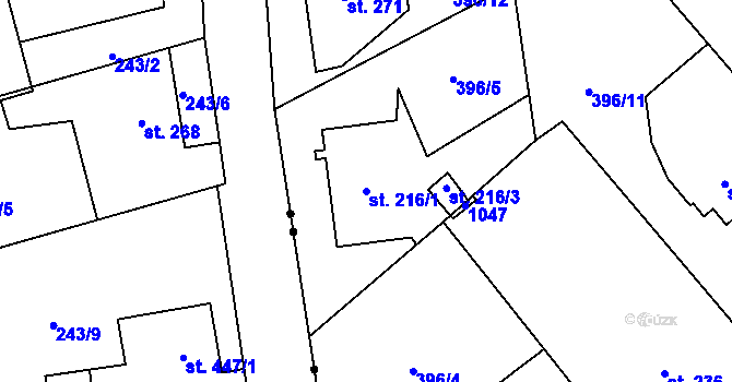Parcela st. 216/1 v KÚ Heřmanice, Katastrální mapa