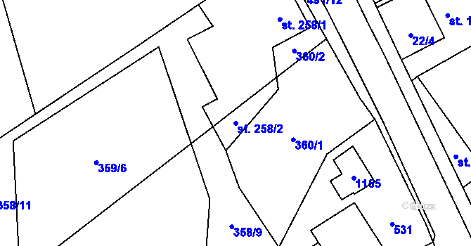 Parcela st. 258/2 v KÚ Heřmanice, Katastrální mapa