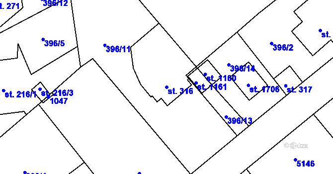 Parcela st. 316 v KÚ Heřmanice, Katastrální mapa
