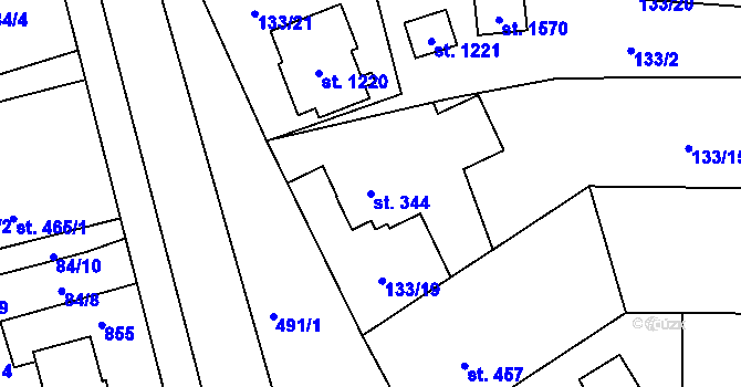 Parcela st. 344 v KÚ Heřmanice, Katastrální mapa