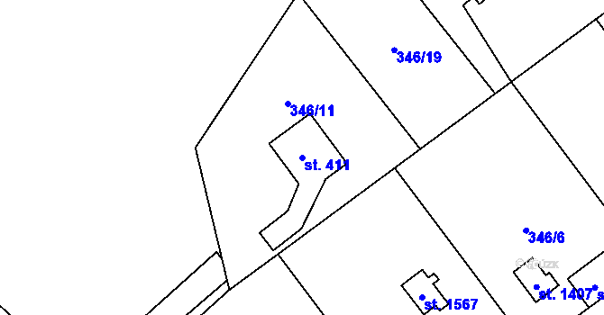 Parcela st. 411 v KÚ Heřmanice, Katastrální mapa