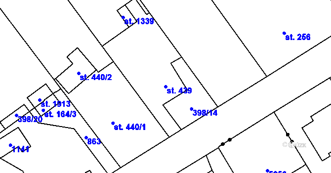 Parcela st. 439 v KÚ Heřmanice, Katastrální mapa