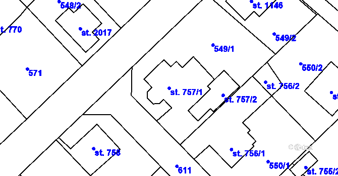 Parcela st. 757/1 v KÚ Heřmanice, Katastrální mapa