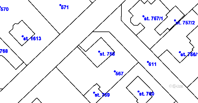 Parcela st. 758 v KÚ Heřmanice, Katastrální mapa
