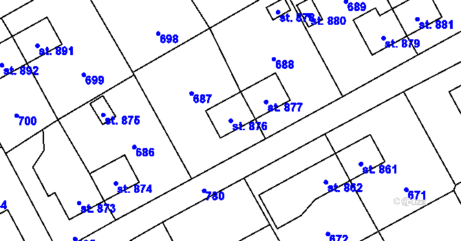 Parcela st. 876 v KÚ Heřmanice, Katastrální mapa