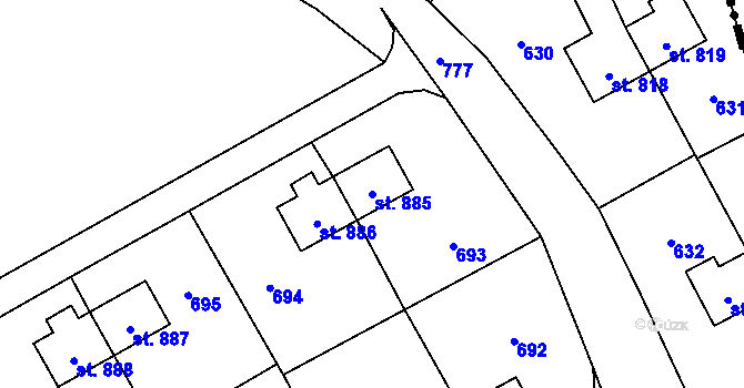 Parcela st. 885 v KÚ Heřmanice, Katastrální mapa