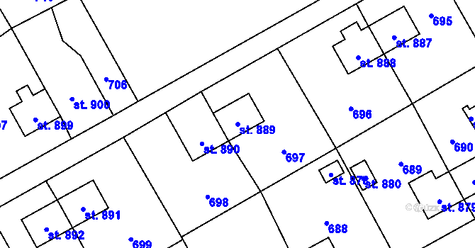 Parcela st. 889 v KÚ Heřmanice, Katastrální mapa
