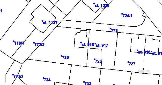 Parcela st. 918 v KÚ Heřmanice, Katastrální mapa