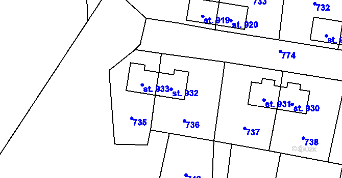 Parcela st. 932 v KÚ Heřmanice, Katastrální mapa