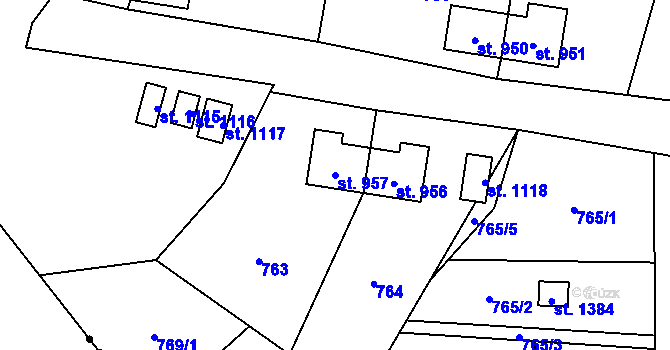 Parcela st. 957 v KÚ Heřmanice, Katastrální mapa
