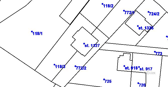 Parcela st. 1127 v KÚ Heřmanice, Katastrální mapa