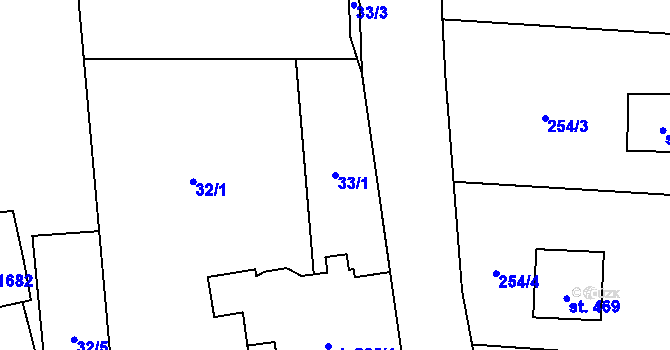 Parcela st. 33/1 v KÚ Heřmanice, Katastrální mapa