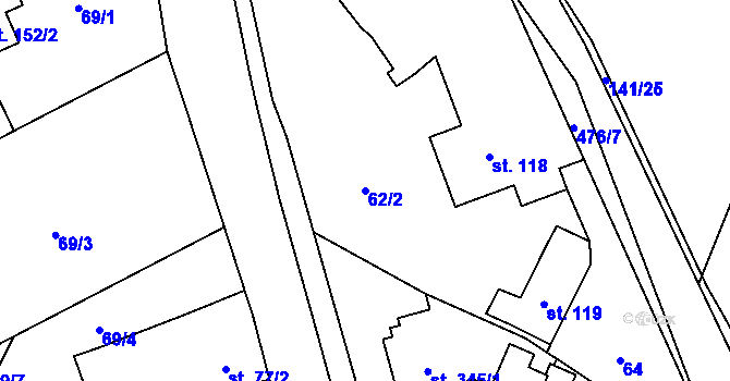 Parcela st. 62/2 v KÚ Heřmanice, Katastrální mapa