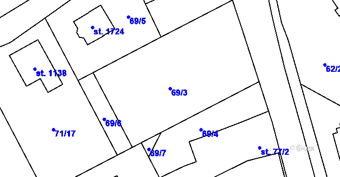 Parcela st. 69/3 v KÚ Heřmanice, Katastrální mapa