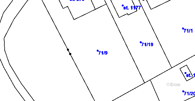 Parcela st. 71/9 v KÚ Heřmanice, Katastrální mapa