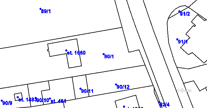 Parcela st. 90/1 v KÚ Heřmanice, Katastrální mapa