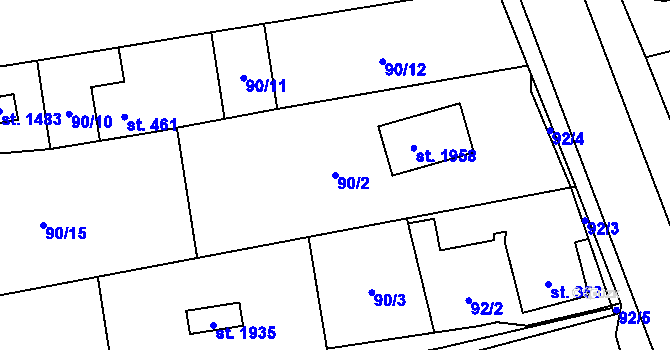 Parcela st. 90/2 v KÚ Heřmanice, Katastrální mapa