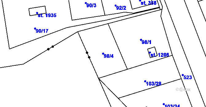 Parcela st. 98/4 v KÚ Heřmanice, Katastrální mapa