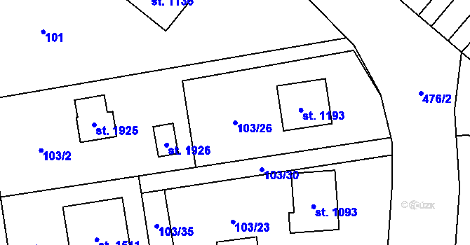 Parcela st. 103/26 v KÚ Heřmanice, Katastrální mapa