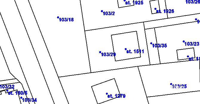 Parcela st. 103/29 v KÚ Heřmanice, Katastrální mapa
