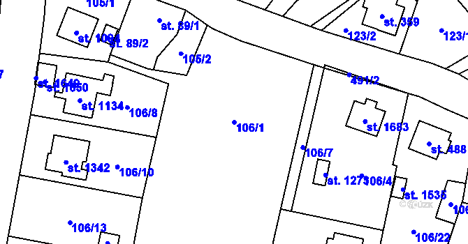 Parcela st. 106/1 v KÚ Heřmanice, Katastrální mapa