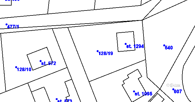 Parcela st. 128/19 v KÚ Heřmanice, Katastrální mapa
