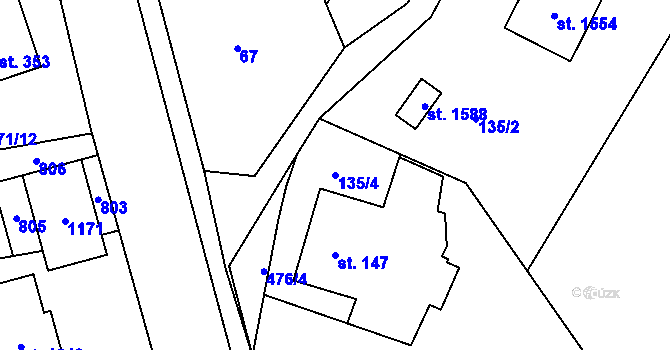 Parcela st. 135/4 v KÚ Heřmanice, Katastrální mapa
