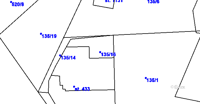 Parcela st. 135/16 v KÚ Heřmanice, Katastrální mapa