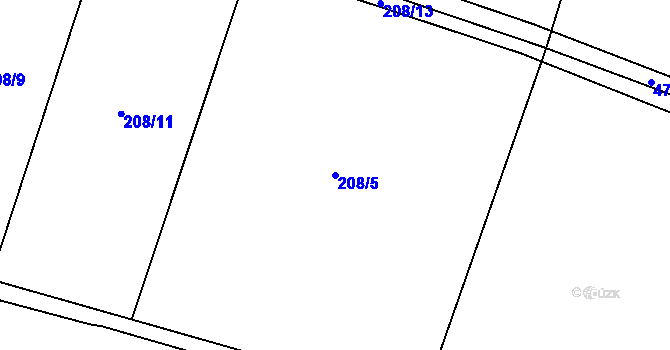 Parcela st. 208/5 v KÚ Heřmanice, Katastrální mapa