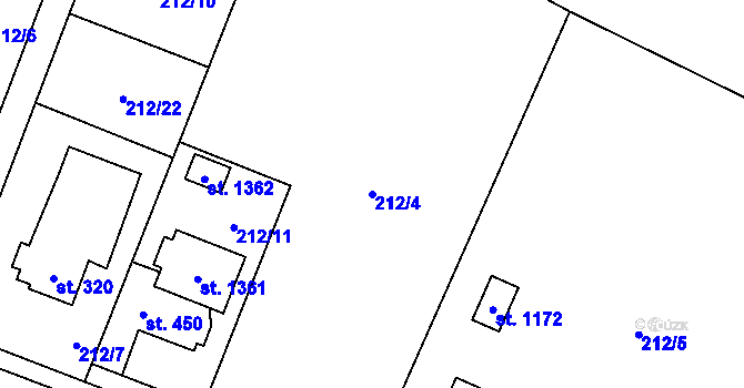 Parcela st. 212/4 v KÚ Heřmanice, Katastrální mapa