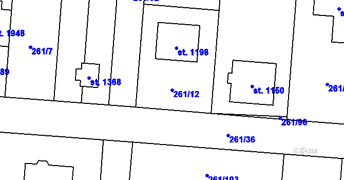 Parcela st. 261/12 v KÚ Heřmanice, Katastrální mapa