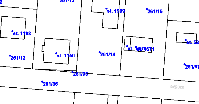 Parcela st. 261/14 v KÚ Heřmanice, Katastrální mapa
