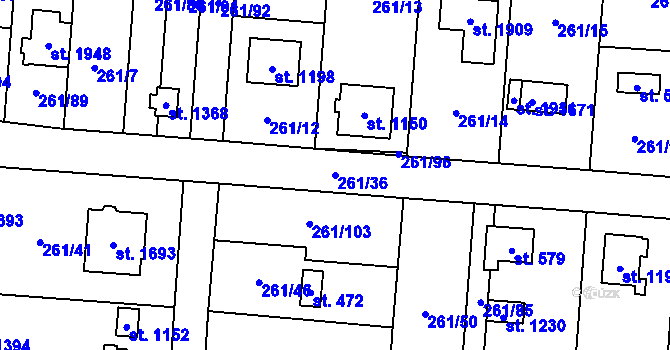Parcela st. 261/36 v KÚ Heřmanice, Katastrální mapa