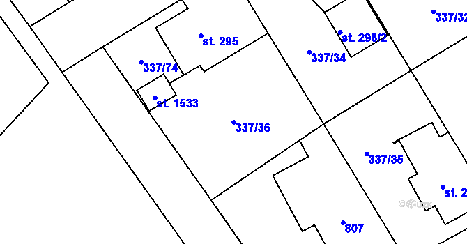 Parcela st. 337/36 v KÚ Heřmanice, Katastrální mapa