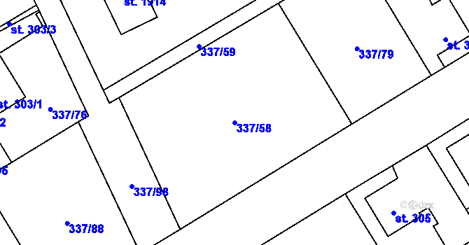 Parcela st. 337/58 v KÚ Heřmanice, Katastrální mapa