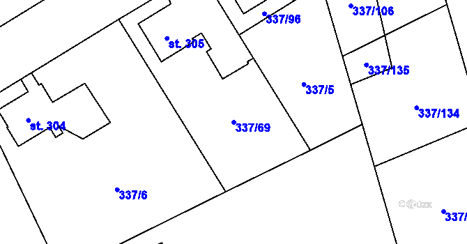 Parcela st. 337/69 v KÚ Heřmanice, Katastrální mapa