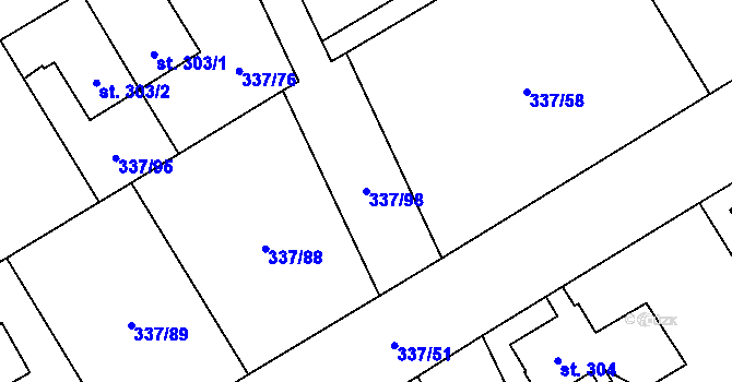 Parcela st. 337/98 v KÚ Heřmanice, Katastrální mapa