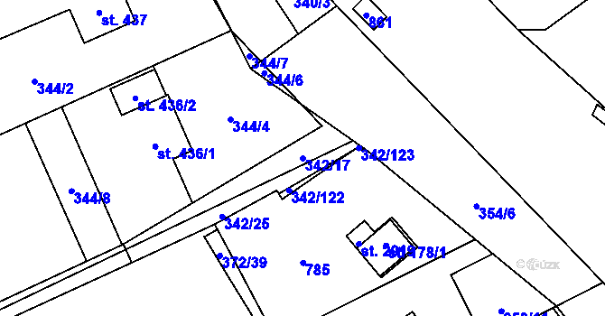 Parcela st. 342/17 v KÚ Heřmanice, Katastrální mapa