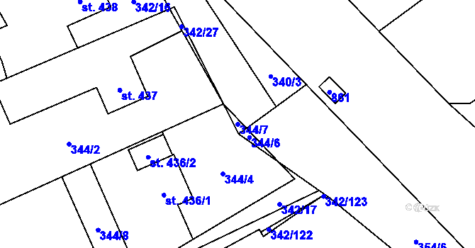 Parcela st. 344/7 v KÚ Heřmanice, Katastrální mapa