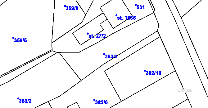 Parcela st. 363/3 v KÚ Heřmanice, Katastrální mapa