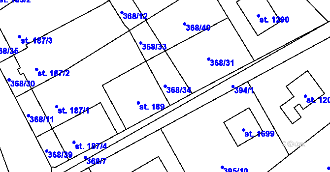 Parcela st. 368/34 v KÚ Heřmanice, Katastrální mapa