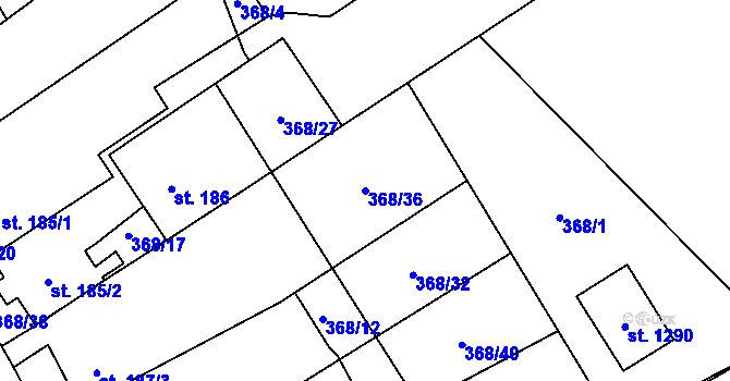Parcela st. 368/36 v KÚ Heřmanice, Katastrální mapa