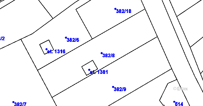 Parcela st. 382/8 v KÚ Heřmanice, Katastrální mapa